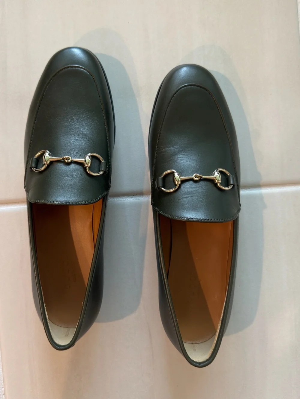 Gucci Olive Green Leather Horsebit Loafers